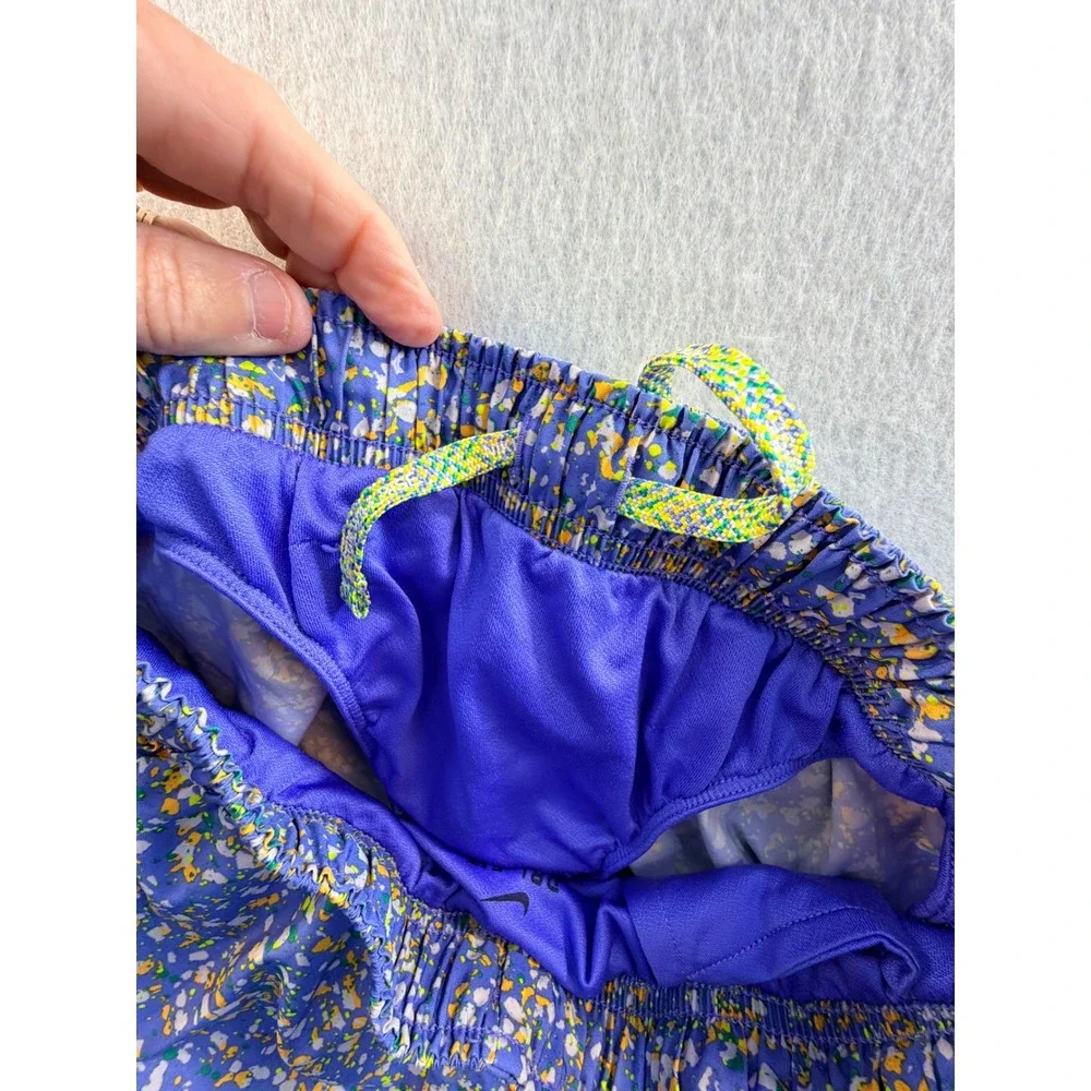Nike Dri-FIT Tempo Running Shorts Purple Yellow Splatter Print Womens Small